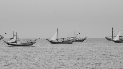 Traditional arabian dhows in Doha , Qatar, Middle East.