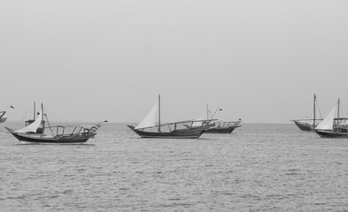 Traditional arabian dhows in Doha , Qatar, Middle East.