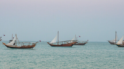 Fototapeta premium Traditional Dhow boats in Dhow festival, Doha Qatar. Selective focus