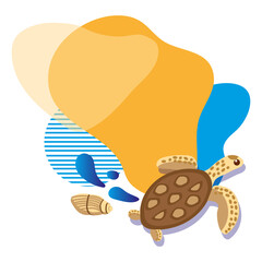 Turtle and shell pattern on white background for printing or web design