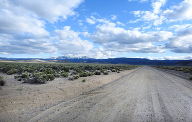 A scenic dirt road that travels through wild horse territory, in the Eastern Sierra Nevada Mountains, Mono County, California.