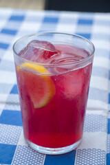 Cold sangria glass on bar table Spain