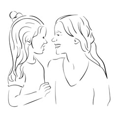 Mother day sketch. Mother and daughter