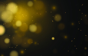 Abstract magical bokeh lights effect background, black, gold glitter for Christmas, for your banner, post