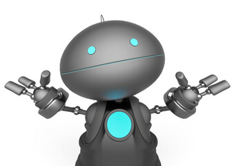 mini bot is saying that do not know yet in white background close up