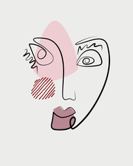 The face of a woman abstract art continuous line.Modern girl portrait vector illustration.