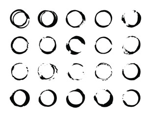 Set of vector grunge brushes strokes; paint strokes with a dry brush. Abstract ink blots