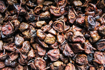 Food background. Background of dried halves of pears. Dried Fruits.