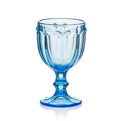 Glass transparent goblet for drinks on a white isolated background.