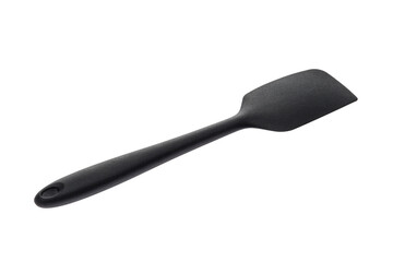 Kitchen tool for preparing food. Wooden handle. The black. Flat spatula for turning food in the pan. White isolated background.