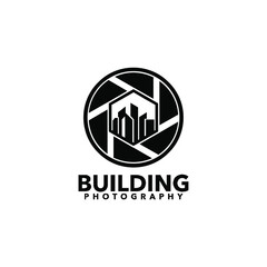 building photography circle lens badge vector logo design