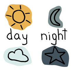 Vector set with sun, moon, cloud and star