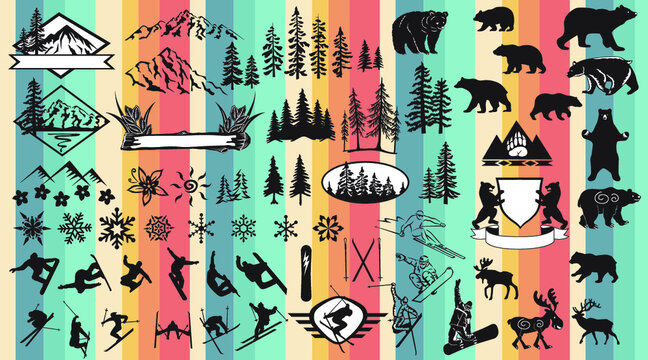 ski snowboard resort silhouette 