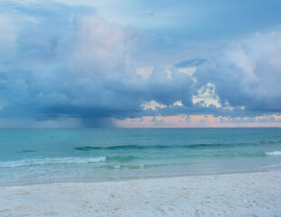 white sand on gulf beach at sunset