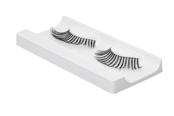 Black false eyelashes on white stand