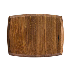 Wood chopping board for cooking in the kitchen at home, in a restaurant, in a cafe. White isolated background. Side view