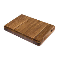 Wood chopping board for cooking in the kitchen at home, in a restaurant, in a cafe. White isolated background. Side view