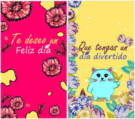 Fototapeta premium Divertidas postales florares de celebración, feliz día y un divertido día