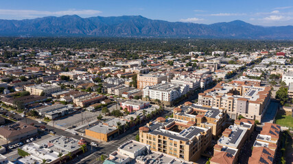 Aerial view of downtown center of Alhambra, California.
