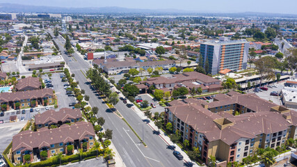 Daytime aerial view of Norwalk, California, USA. - obrazy, fototapety, plakaty