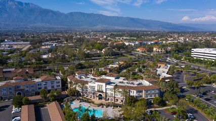 Fototapeta na wymiar Daytime aerial view of downtown Rancho Cucamonga, California, USA.