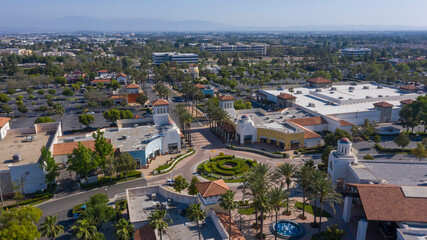 Daytime aerial view of downtown Rancho Cucamonga, California, USA. - obrazy, fototapety, plakaty