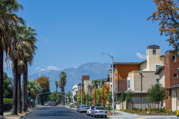 Daytime view of housing in downtown Ontario, California, USA.
