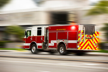Fototapeta na wymiar A fire engine responds to the scene of an emergency.
