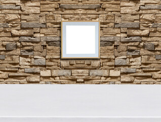 bright stone wall interior design and frame