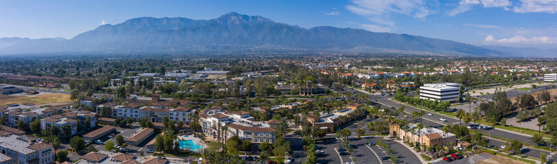 Fototapeta na wymiar Daytime aerial view of downtown Rancho Cucamonga, California, USA.