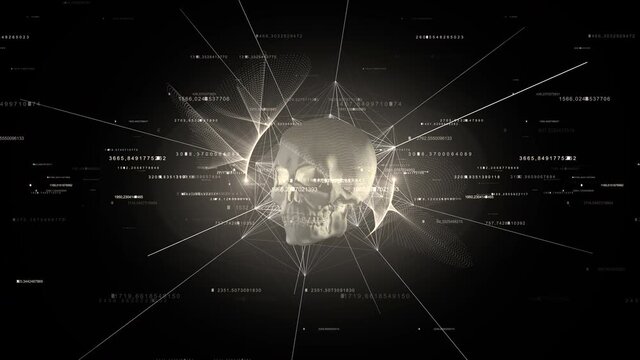 Rotation of the shining skull with particles, plexus and numbers.