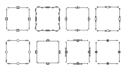 Flower and leaf vector line frames square, dividers on isolated white. Decorative ornaments for scrapbook, card, book, wedding invate, menu or certificate. Chapter decorations and delimiters set.