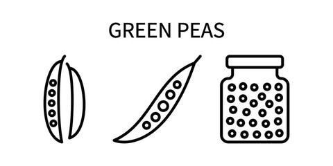 Green Pea Line Icon In Simple Style. Healthy Food. Natural Product. A set of vector icons in a simple style, isolated on a white background
