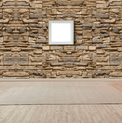 bright stone wall interior design and frame