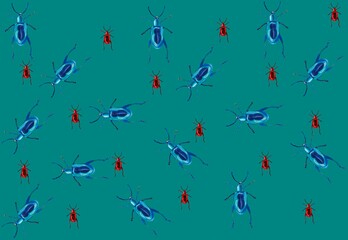 set of watercolor drawing insects, cartoon beetle multicolor doodle, hand drawn illustration