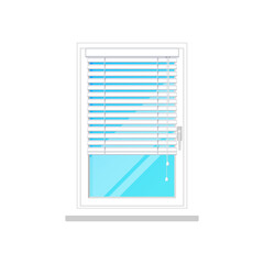 Window blinds shutters or jalousie curtain, white isolated vector icon. Closed or open office and home glass frame plastic window with white modern horizontal jalousie shutter blinds or light shades