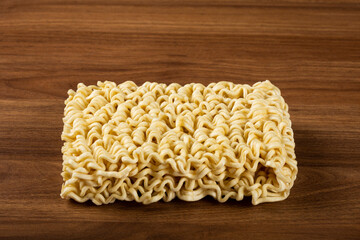 Raw instant noodles on the table.