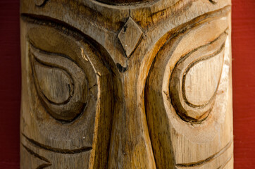 close up of old tiki mask