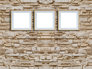 Fototapeta na wymiar bright stone wall interior design and frame