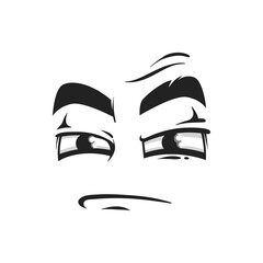 Cartoon face vector icon, suspecting emoji with squinted eyes and closed mouth. Facial expression, suspect funny feelings isolated on white background
