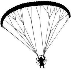Powered paraglider vector illustration in black on white background 