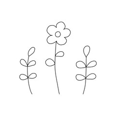 Abstract flower leaves line art minimalist contour drawing elements vector illustration.