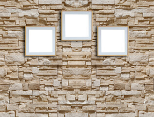 Fototapeta na wymiar bright stone wall interior design and frame