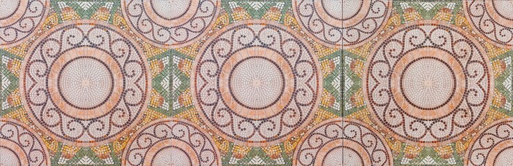 Panorama of Vintage antique ceramic tile pattern texture and seamless background