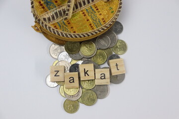 Zakat with coins and purse
