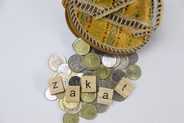 Zakat with coins and purse