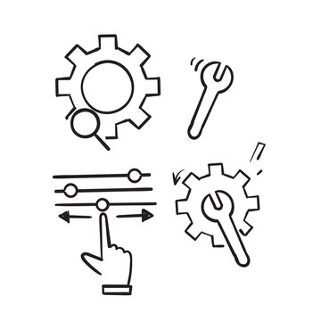 hand drawn doodle Simple Set of Setup and Settings Related Vector Line Icons isolated