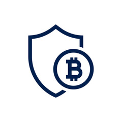 Money Protection. Payment security. Bitcoin currency sign with a shield icon concept isolated on white background. Vector illustration