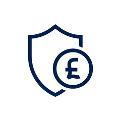 Money Protection. Payment security. Pound currency sign with a shield icon concept isolated on white background. Vector illustration