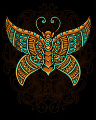 illustration beautiful butterfly with mandala zentagle style